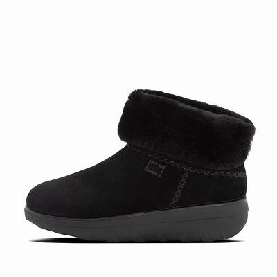 Fitflop Women's MUKLUK Shorty Shearling Lined Suede Slippers - Black, LE1065972
